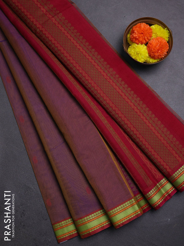 Purple & Maroon Kora Silk Cotton Saree