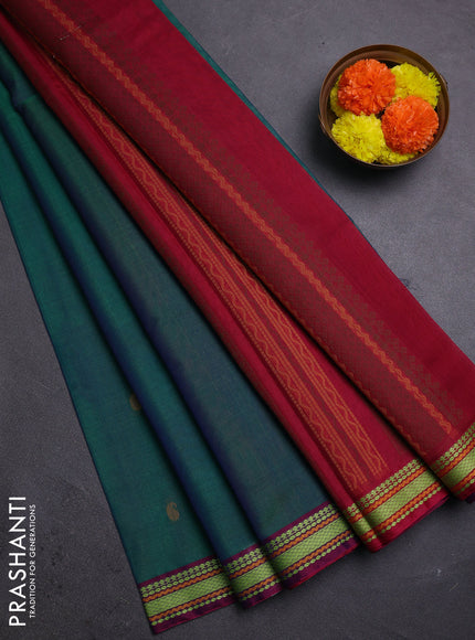 Green & Maroon Kora Silk Cotton Saree