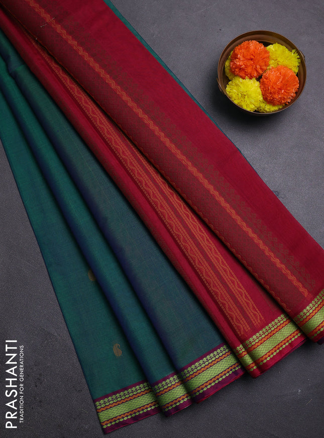 Green & Maroon Kora Silk Cotton Saree