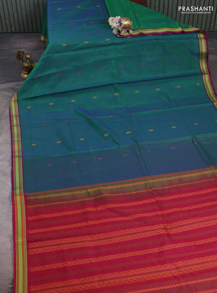 Green & Maroon Kora Silk Cotton Saree