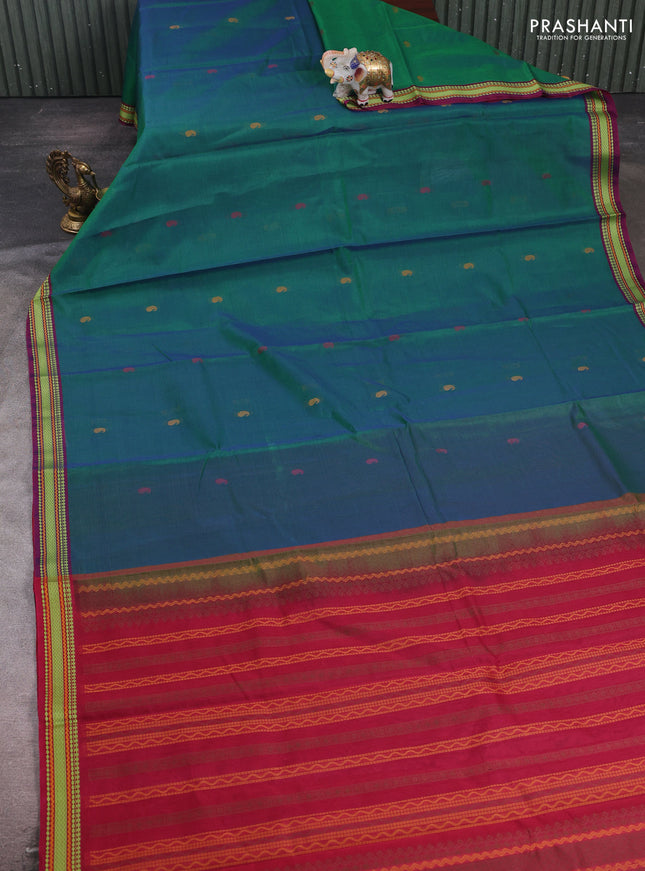 Green & Maroon Kora Silk Cotton Saree