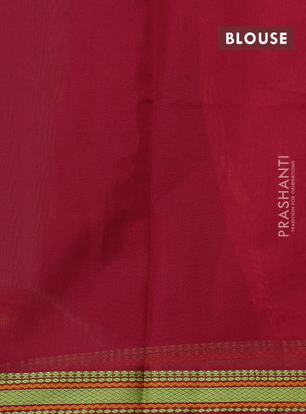Green & Maroon Kora Silk Cotton Saree