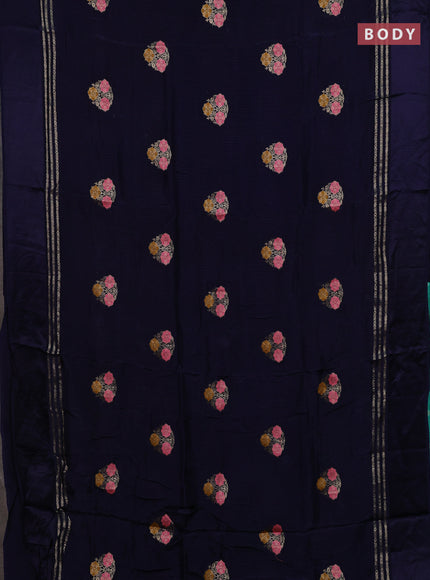 Navy Blue & Teal Green Semi Mysore Silk - Contrast Blouse