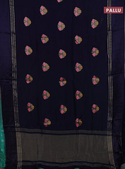 Navy Blue & Teal Green Semi Mysore Silk - Contrast Blouse