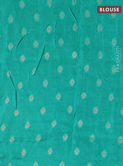 Navy Blue & Teal Green Semi Mysore Silk - Contrast Blouse