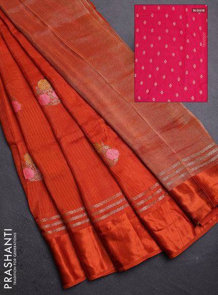 Orange & Pink Semi Mysore Silk - Contrast Blouse