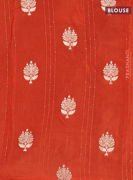 Coffee Brown & Orange Semi Mysore Silk - Contrast Blouse
