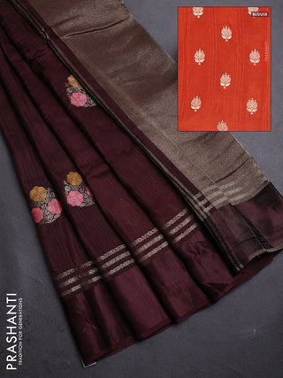 Coffee Brown & Orange Semi Mysore Silk - Contrast Blouse