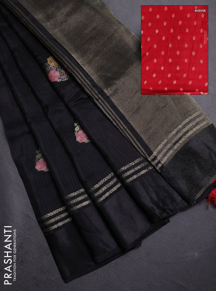 Black & Red Semi Mysore Silk - Contrast Blouse