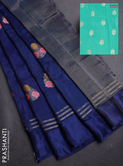 Blue & Teal Green Semi Mysore Silk - Contrast Blouse