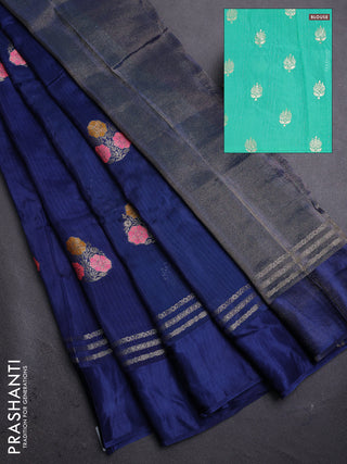 Blue & Teal Green Semi Mysore Silk - Contrast Blouse