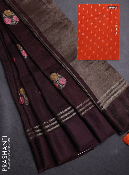 Coffee Brown & Orange Semi Mysore Silk - Contrast Blouse