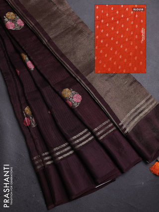 Coffee Brown & Orange Semi Mysore Silk - Contrast Blouse