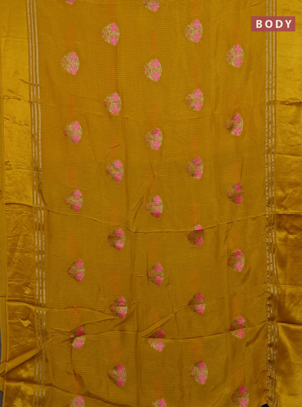 Yellow & Violet Semi Mysore Silk - Contrast Blouse