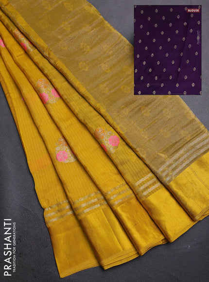 Yellow & Violet Semi Mysore Silk - Contrast Blouse