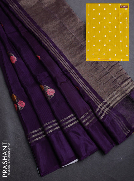 Violet & Yellow Semi Mysore Silk - Contrast Blouse