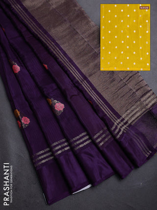 Violet & Yellow Semi Mysore Silk - Contrast Blouse