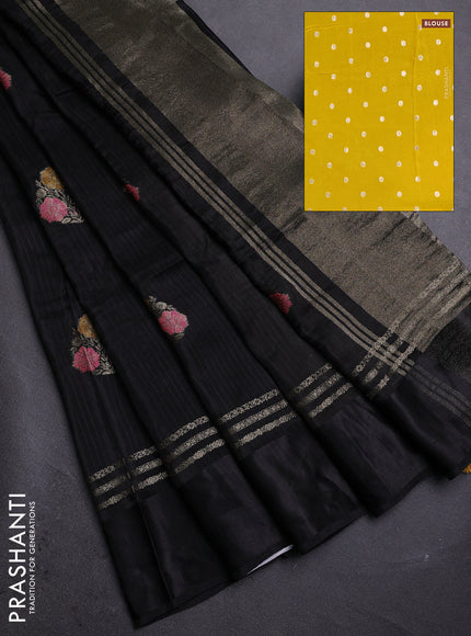 Black & Yellow Semi Mysore Silk - Contrast Blouse