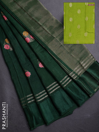 Green & Lime Green Semi Mysore Silk - Contrast Blouse