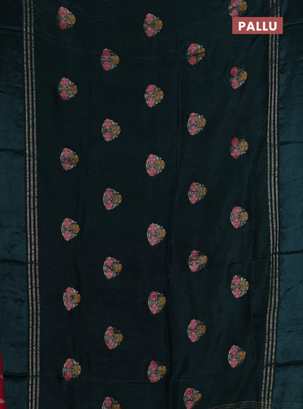Bottle Green & Pink Semi Mysore Silk - Contrast Blouse
