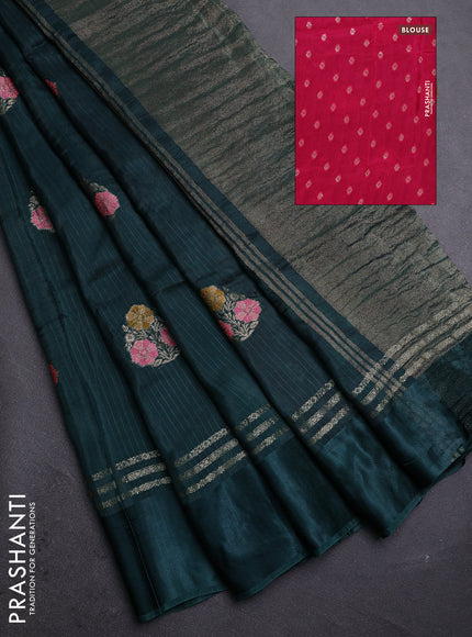 Bottle Green & Pink Semi Mysore Silk - Contrast Blouse
