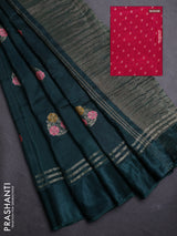 Bottle Green & Pink Semi Mysore Silk - Contrast Blouse