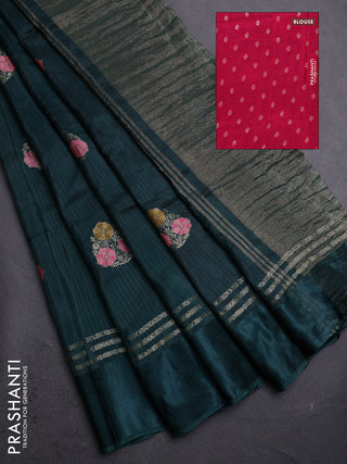 Bottle Green & Pink Semi Mysore Silk - Contrast Blouse