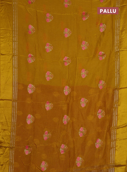 Yellow & Pink Semi Mysore Silk - Contrast Blouse