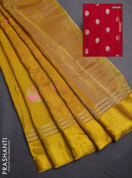 Yellow & Pink Semi Mysore Silk - Contrast Blouse
