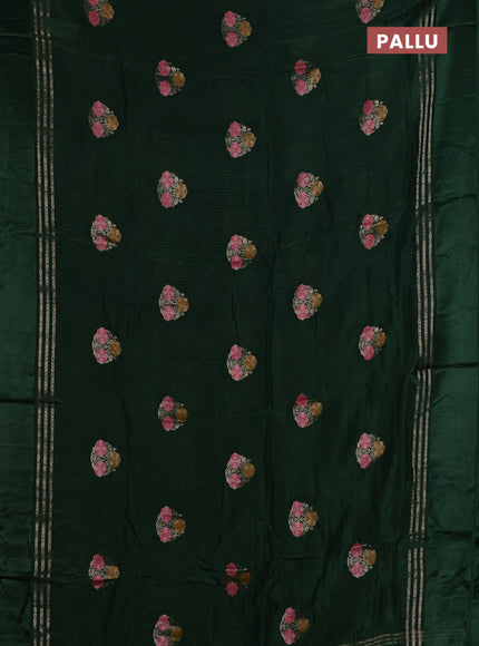 Bottle Green & Green Semi Mysore Silk - Contrast Blouse