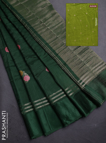 Bottle Green & Green Semi Mysore Silk - Contrast Blouse