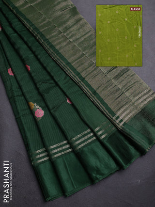Bottle Green & Green Semi Mysore Silk - Contrast Blouse