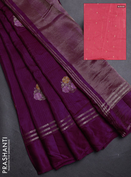 Purple & Peach Semi Mysore Silk - Contrast Blouse