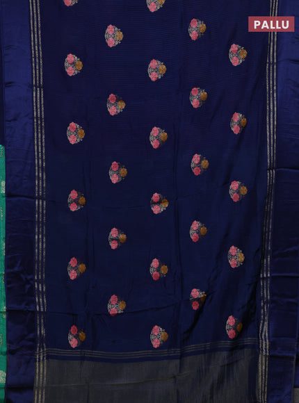 Peacock Blue & Teal Green Semi Mysore Silk - Contrast Blouse