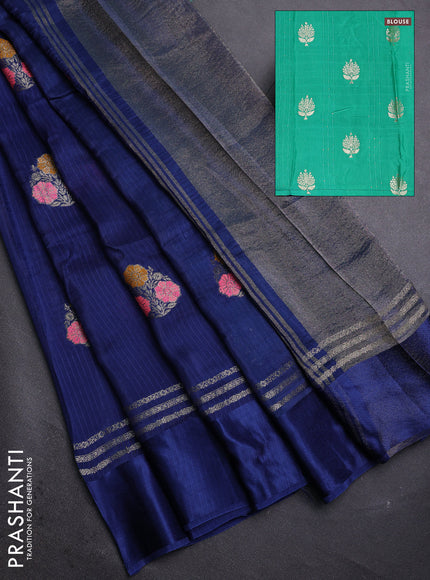 Peacock Blue & Teal Green Semi Mysore Silk - Contrast Blouse