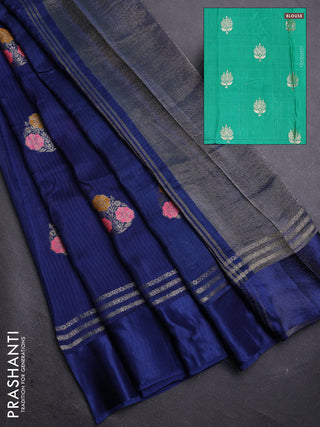 Peacock Blue & Teal Green Semi Mysore Silk - Contrast Blouse