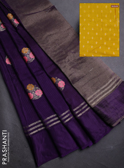 Violet & Yellow Semi Mysore Silk - Contrast Blouse