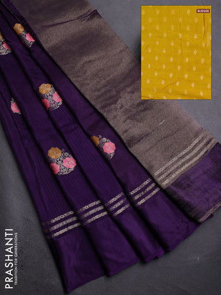 Violet & Yellow Semi Mysore Silk - Contrast Blouse