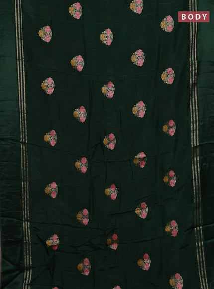 Bottle Green & Lime Green Semi Mysore Silk - Contrast Blouse