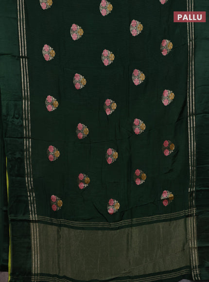 Bottle Green & Lime Green Semi Mysore Silk - Contrast Blouse