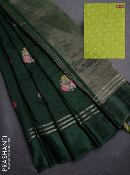 Bottle Green & Lime Green Semi Mysore Silk - Contrast Blouse