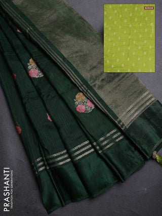 Bottle Green & Lime Green Semi Mysore Silk - Contrast Blouse