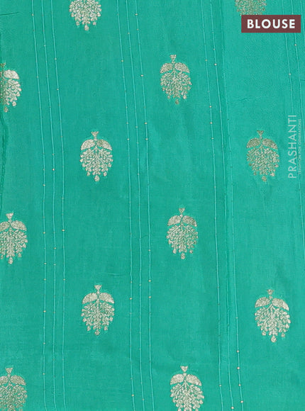 Peacock Blue & Teal Green Semi Mysore Silk - Contrast Blouse