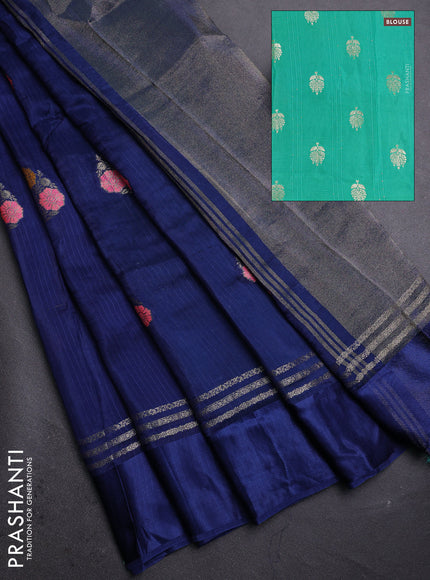 Peacock Blue & Teal Green Semi Mysore Silk - Contrast Blouse