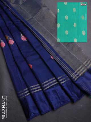 Peacock Blue & Teal Green Semi Mysore Silk - Contrast Blouse