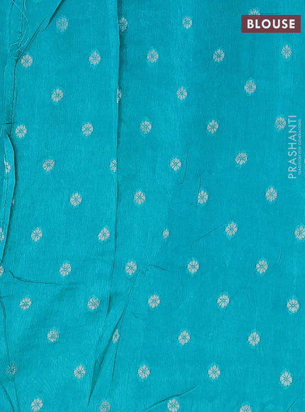 Navy Blue & Teal Green Semi Mysore Silk - Contrast Blouse