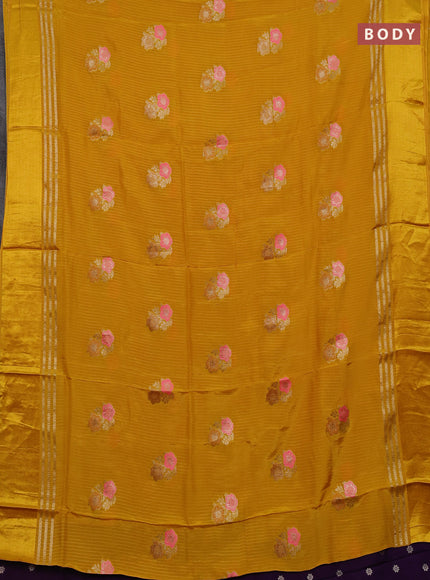 Yellow & Violet Semi Mysore Silk - Contrast Blouse