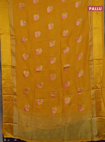 Yellow & Violet Semi Mysore Silk - Contrast Blouse