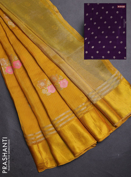 Yellow & Violet Semi Mysore Silk - Contrast Blouse