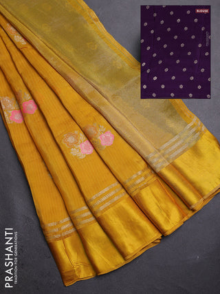 Yellow & Violet Semi Mysore Silk - Contrast Blouse